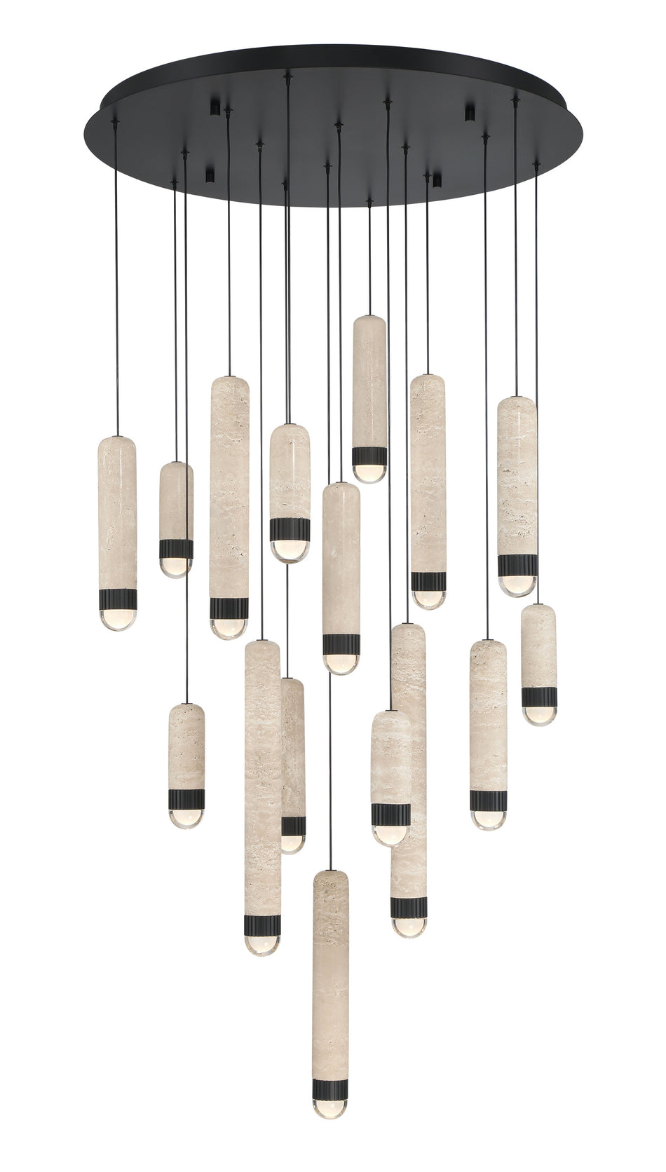 Eurofase Cambre 32" 16-Light LED Chandelier, Matte Black with Travertine, front view