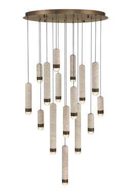 Eurofase Cambre 32" 16-Light LED Chandelier, Antique Brass with Travertine, front view