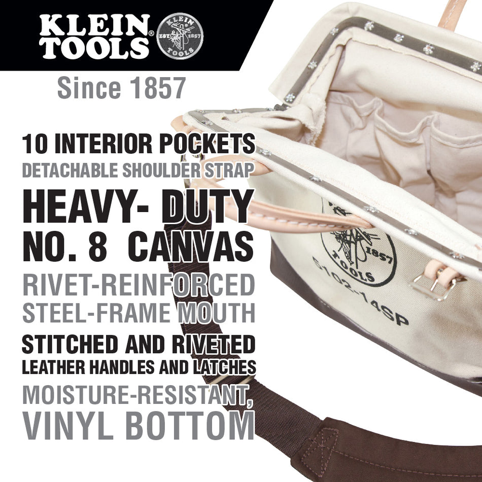 Klein Tools 5102-14SP 14" Deluxe Canvas Tool Bag - feature detail