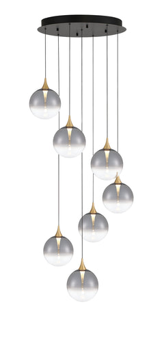 Eurofase Iissa 21" 7-Light LED Chandelier, Gold with Smoked Glass, front view