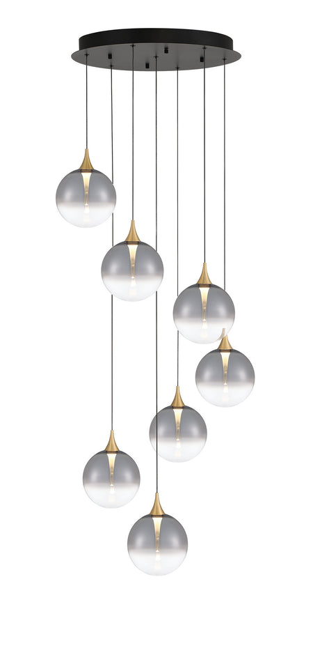 Eurofase Iissa 21" 7-Light LED Chandelier, Gold with Smoked Glass, front view