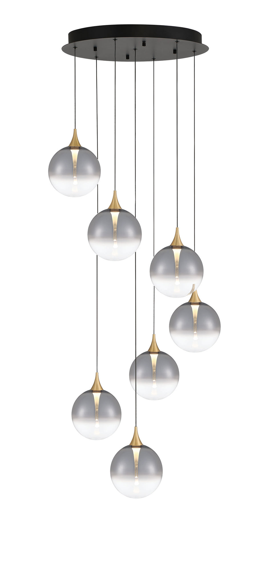 Eurofase Iissa 21" 7-Light LED Chandelier, Gold with Smoked Glass, front view
