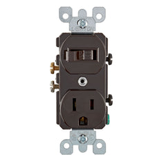 5225 Brown Combination Switch - 1PO/REC 2PO 3-Wire, 15A 120V, 15A 125V