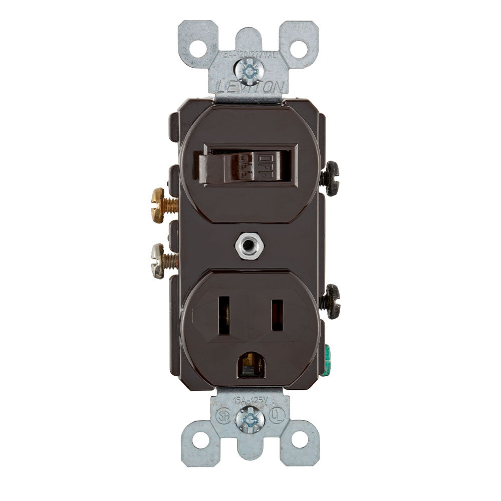 5225 Brown Combination Switch - 1PO/REC 2PO 3-Wire, 15A 120V, 15A 125V