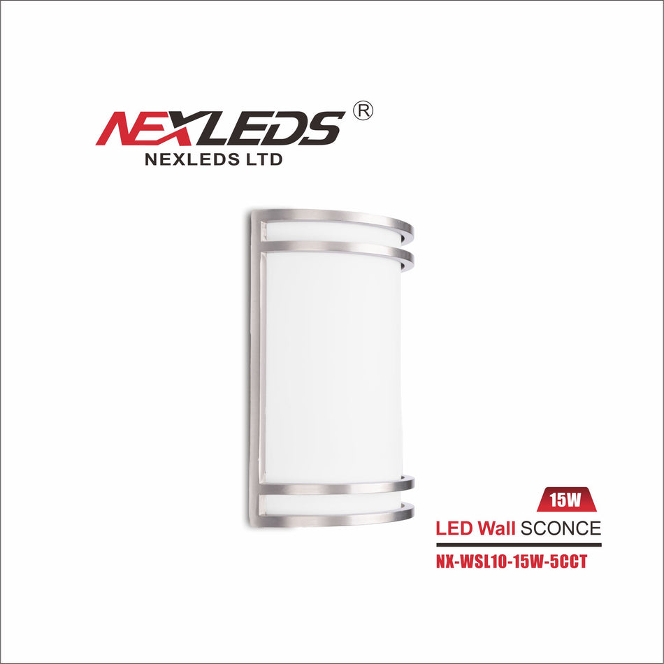 A photo of a , by NX-WSL10-15W-5CCT- 5CCT Silver Wall Sconce - NEXLEDS eCommerce - Maple Electric Supply in Canada