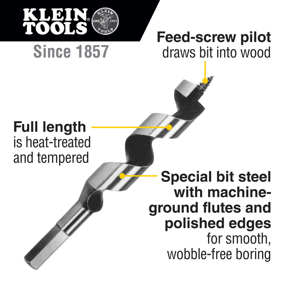 Klein Tools 53406 Steel Ship Auger Bit, Screw Point, 1 x 4-Inch - feature detail