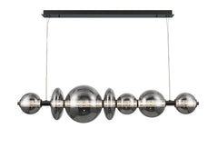 Eurofase Atomo 56" 3-Light Chandelier, Matte Black with Smoked Glass, front view