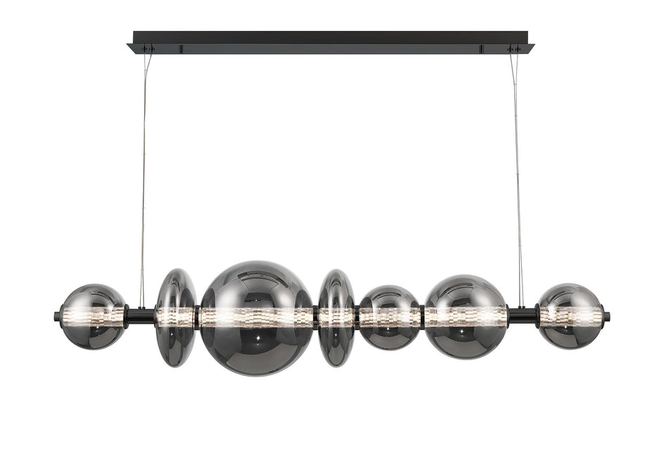 Eurofase Atomo 56" 3-Light Chandelier, Matte Black with Smoked Glass, front view