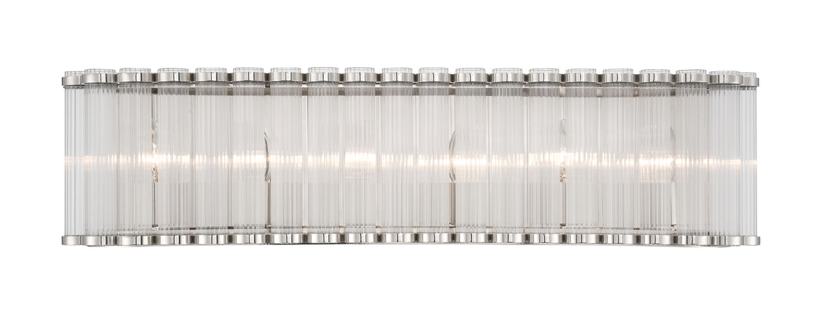 Eurofase Glasbury 32" 6-Light Vanity, Polished Nickel with Ribbed Glass, front view