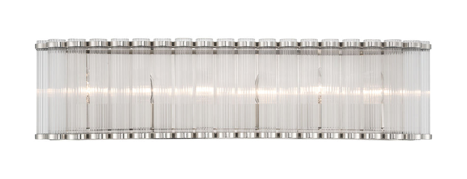 Eurofase Glasbury 32" 6-Light Vanity, Polished Nickel with Ribbed Glass, front view