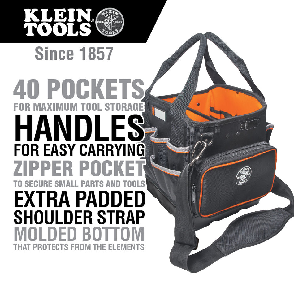 Klein Tools 5541610-14 Tool Bag, Tradesman Pro™ Tool Tote, 40 Pockets, 10-Inch - feature detail