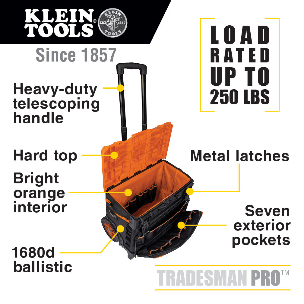 55473RTB Klein Tools Tradesman Pro™ Tool Master Rolling Tool Bag, 19 Pockets, 22-Inch, Model 55473RTB