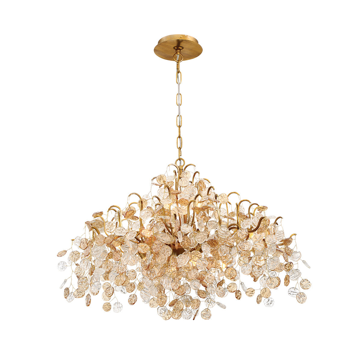Eurofase Campobasso 33" 11-Light Chandelier, Gold with Mixed Glass, front view