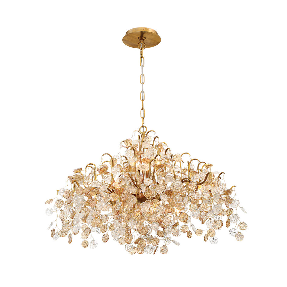 Eurofase Campobasso 33" 11-Light Chandelier, Gold with Mixed Glass, front view