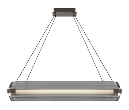 Eurofase Neoness 34" 4-Light LED Chandelier, Weathered Brass with Smoked Glass, front view