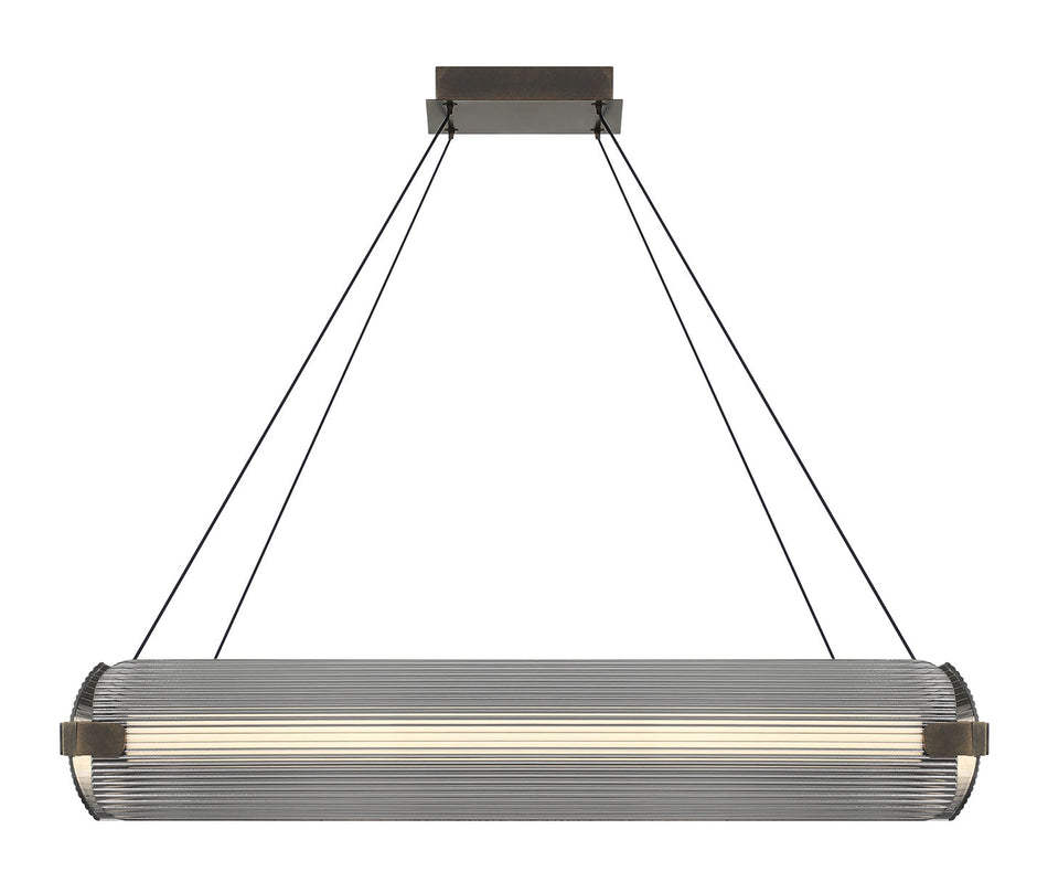 Eurofase Neoness 34" 4-Light LED Chandelier, Weathered Brass with Smoked Glass, front view