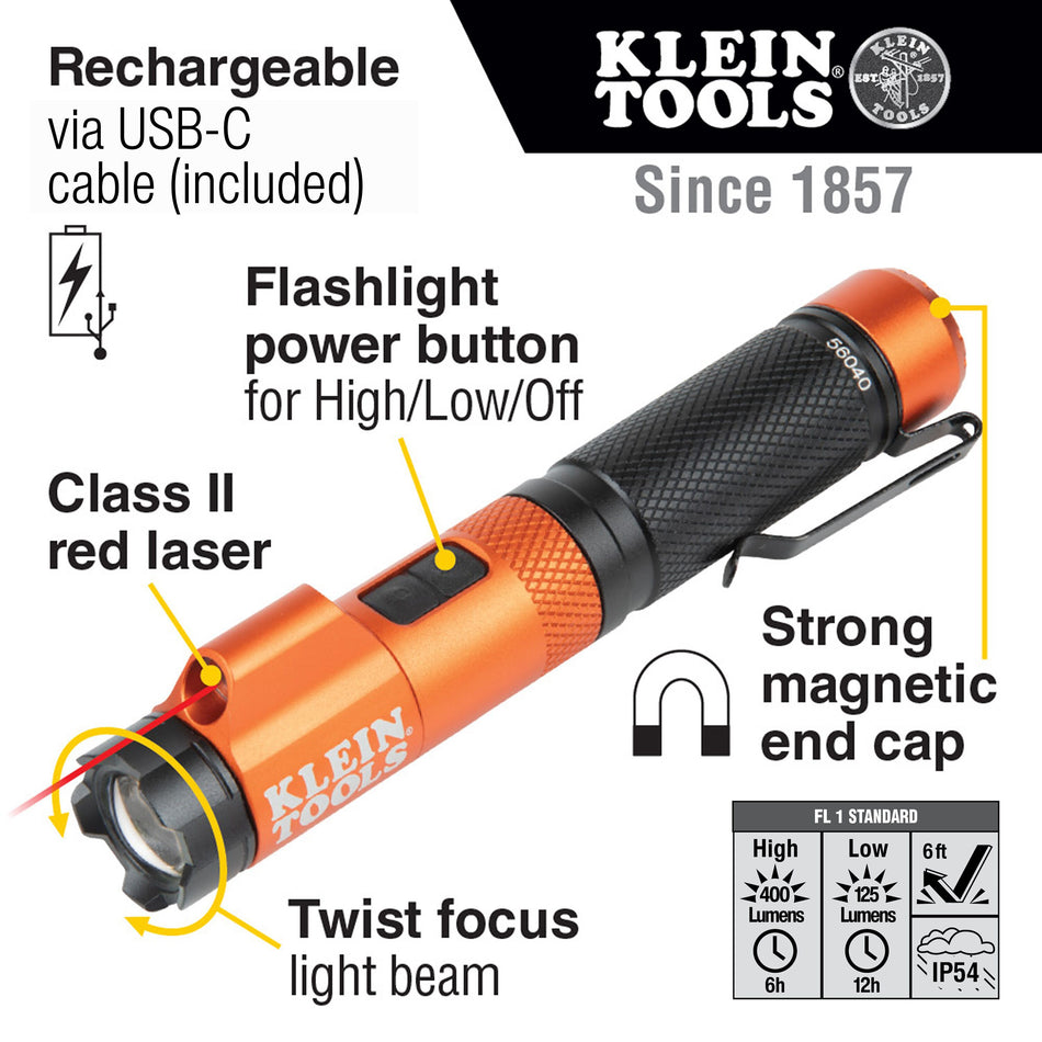Klein Tools 56040 56040 Klein Tools 56040 Rechargeable Focus Flashlight with laser - additional view