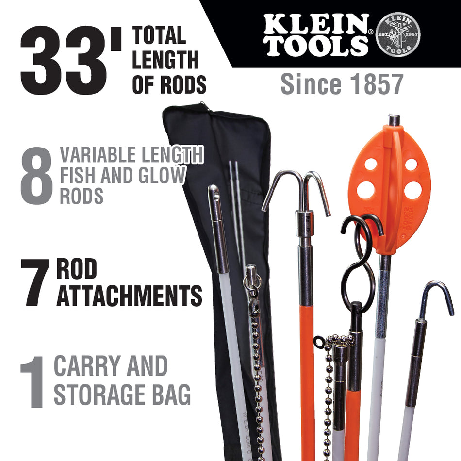 Klein Tools 56400 Splinter Guard™ Fish and Glow Rod Kit with Bag, 33-Foot - additional view