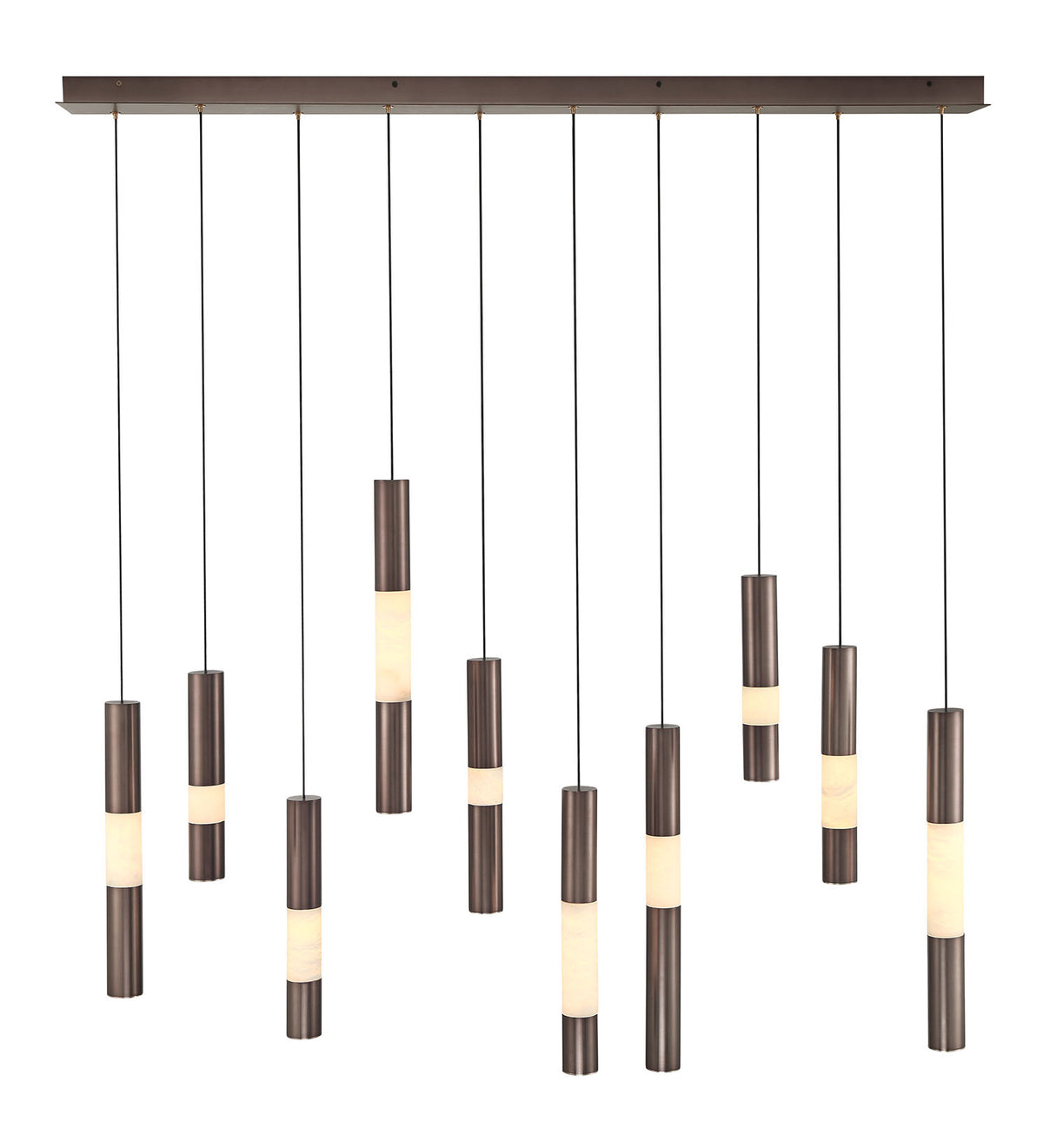 Eurofase Ronda 50" 10-Light LED Chandelier, Harlow Bronze with Alabaster, front view