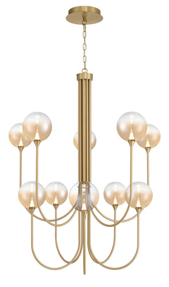 Eurofase Iissa 40" 10-Light LED Chandelier, Gold with Amber Glass, front view