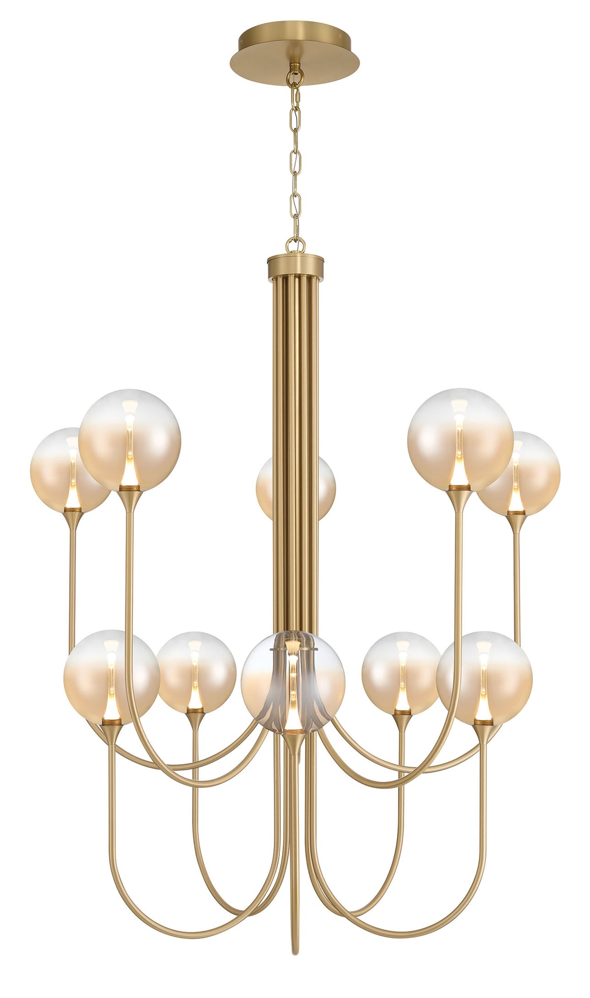 Eurofase Iissa 40" 10-Light LED Chandelier, Gold with Amber Glass, front view