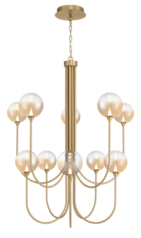 Eurofase Iissa 40" 10-Light LED Chandelier, Gold with Amber Glass, front view