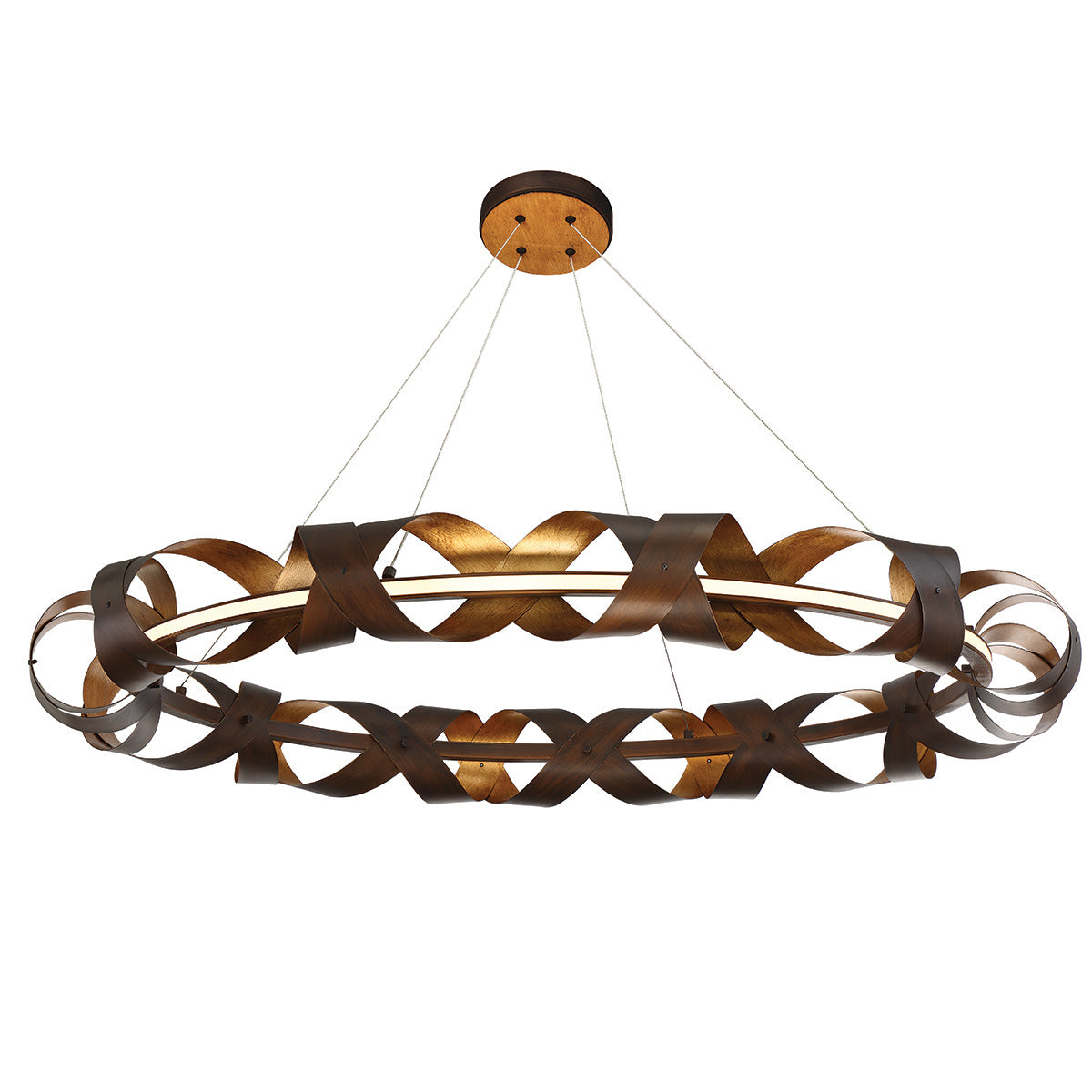 Eurofase Banderia 44" LED Chandelier, Bronze-Gold Mix with Bronze Glass, front view