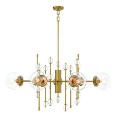Eurofase Traiton 48" 9-Light Chandelier, Gold with Clear Glass, front view