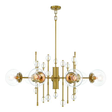 Eurofase Traiton 48" 9-Light Chandelier, Gold with Clear Glass, front view