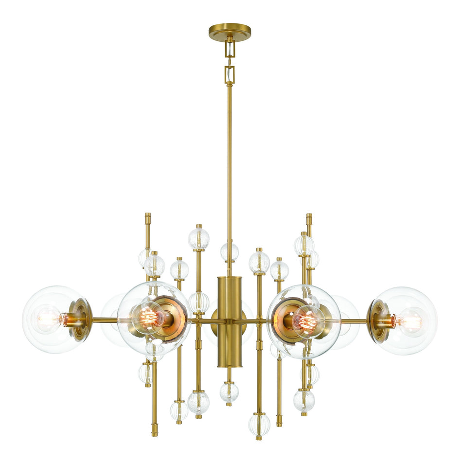 Eurofase Traiton 48" 9-Light Chandelier, Gold with Clear Glass, front view