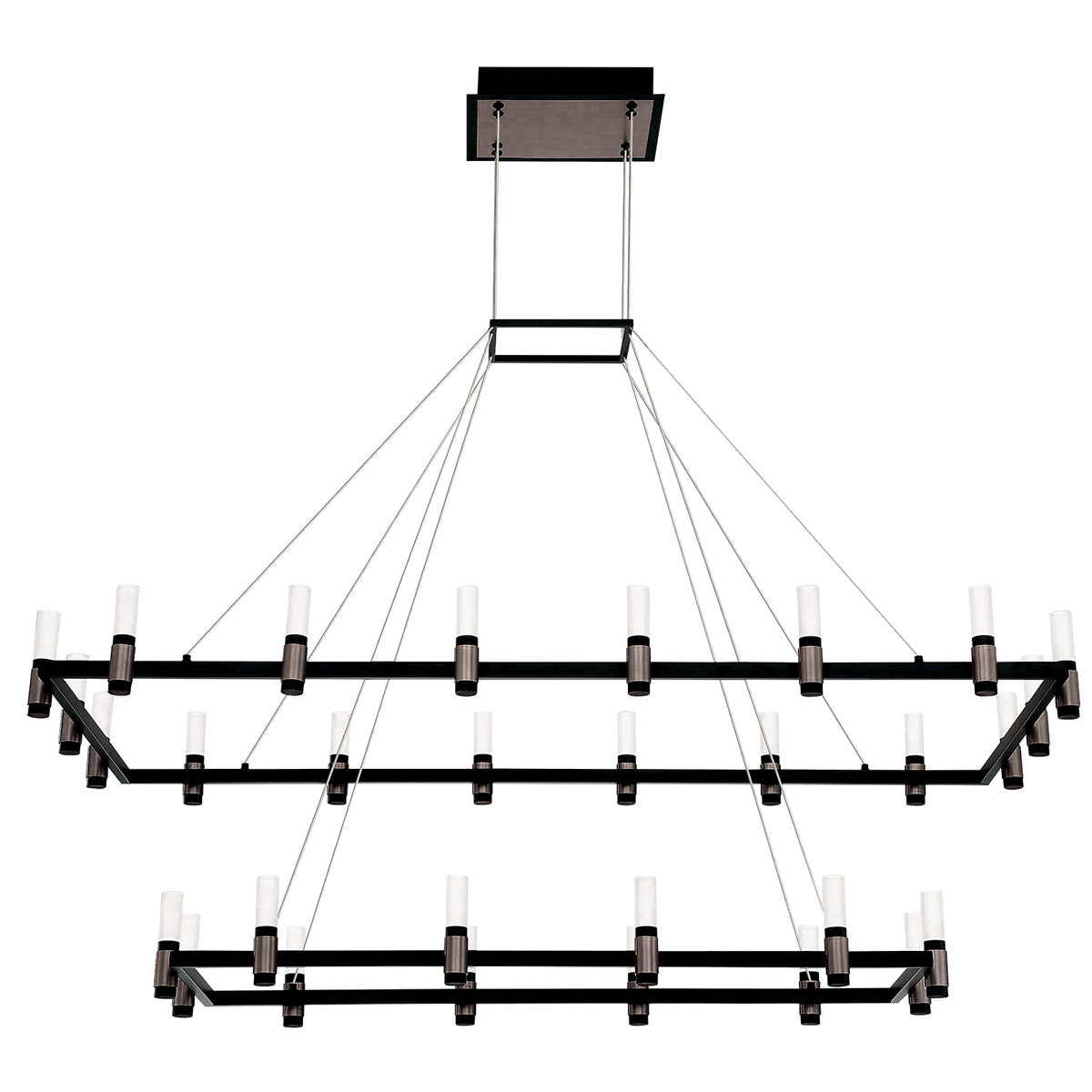 Eurofase Altamont 52" 30-Light LED Chandelier, Satin Nickel-Black Mix with White Acrylic, front view