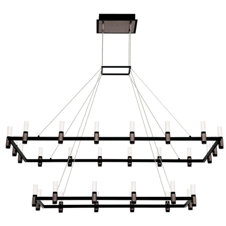 Eurofase Altamont 52" 30-Light LED Chandelier, Satin Nickel-Black Mix with White Acrylic, front view
