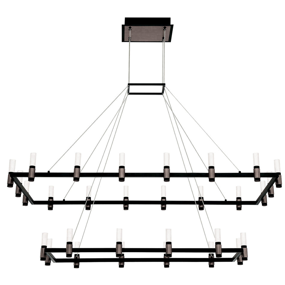 Eurofase Altamont 52" 30-Light LED Chandelier, Satin Nickel-Black Mix with White Acrylic, front view