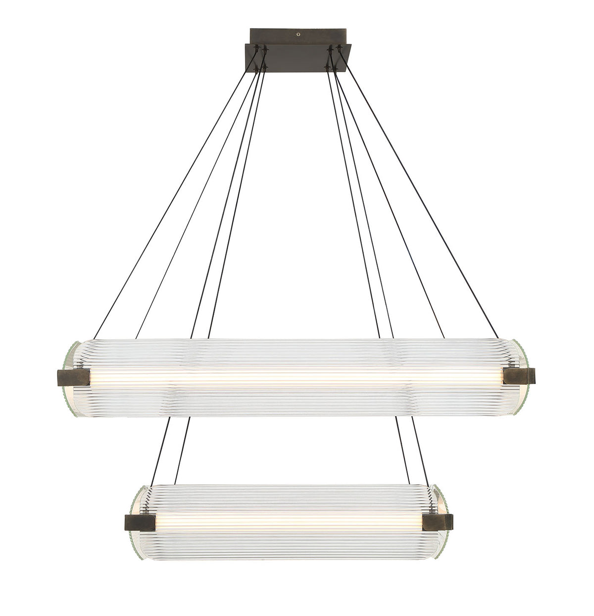 Eurofase Neoness 34" 8-Light LED Chandelier, Weathered Brass with Clear Glass, front view