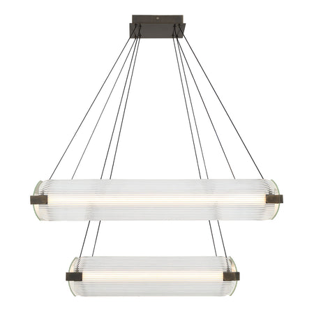Eurofase Neoness 34" 8-Light LED Chandelier, Weathered Brass with Clear Glass, front view
