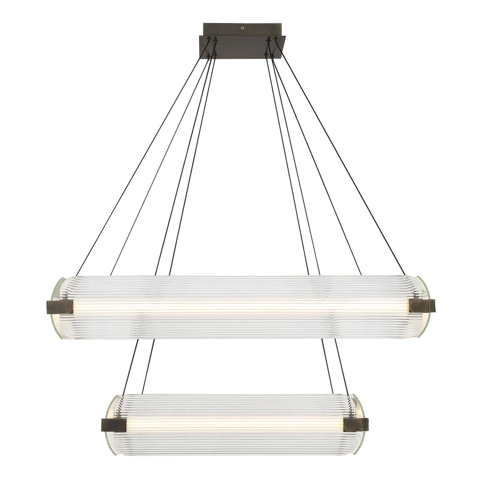 Eurofase Neoness 34" 8-Light LED Chandelier, Weathered Brass with Clear Glass, front view