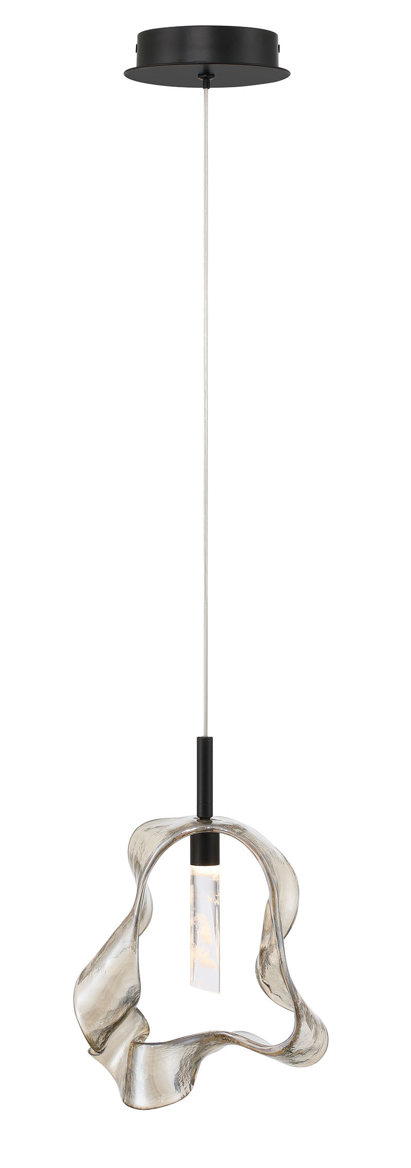 Eurofase Norah 13" Pendant, Matte Black with Amber Glass, front view