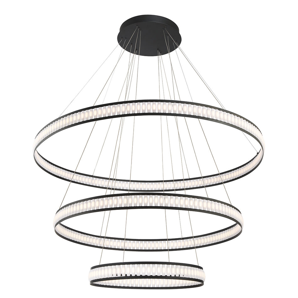 Eurofase Forster 60" 3-Light LED Chandelier, Matte Black, front view