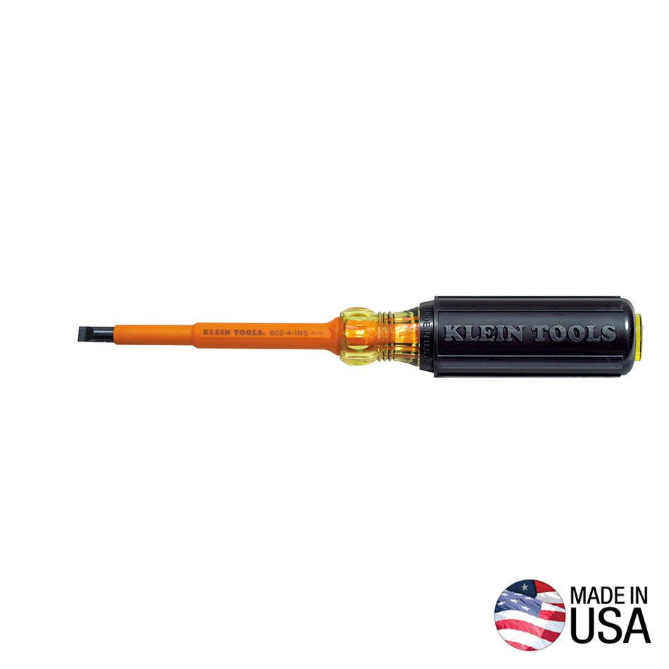Klein Tools 602-4-INS 1/4-Inch Cabinet Tip Insulated Screwdriver, 4-Inch - detail view