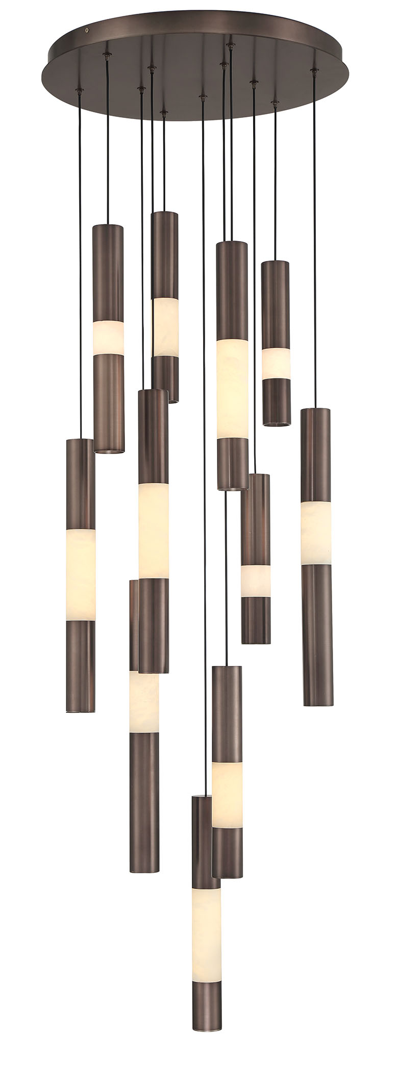 Eurofase Ronda 20" 11-Light LED Chandelier, Harlow Bronze with Alabaster, front view