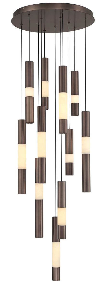Eurofase Ronda 20" 11-Light LED Chandelier, Harlow Bronze with Alabaster, front view