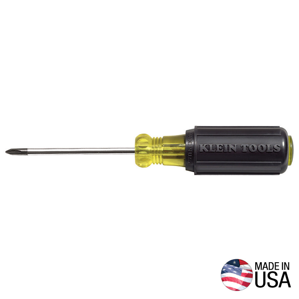 Klein Tools 603-3 #1 Phillips Screwdriver, 3-Inch Round Shank - detail view