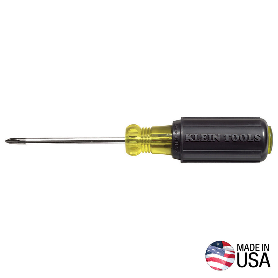 Klein Tools 603-3 #1 Phillips Screwdriver, 3-Inch Round Shank - detail view