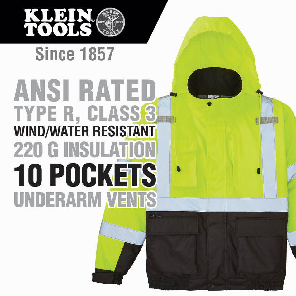 Klein Tools 60364 60364 Klein Tools Large High-Visibility Yellow Winter Bomber Jacket - feature detail