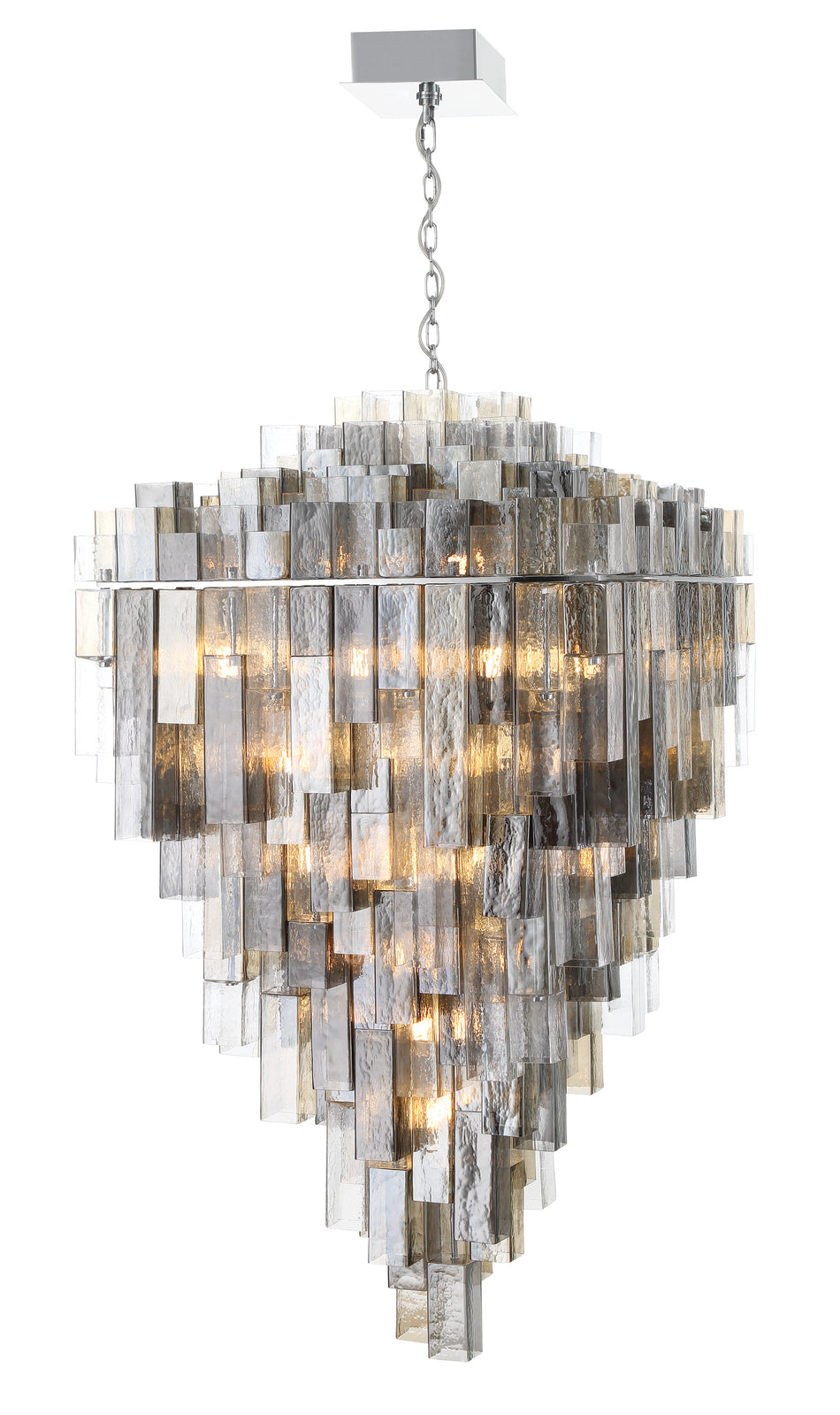 Eurofase Altesa 59" 46-Light Chandelier, Chrome with Mixed Glass, front view