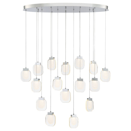 Eurofase Paget 44" 16-Light LED Chandelier, Chrome with Clear Glass, front view