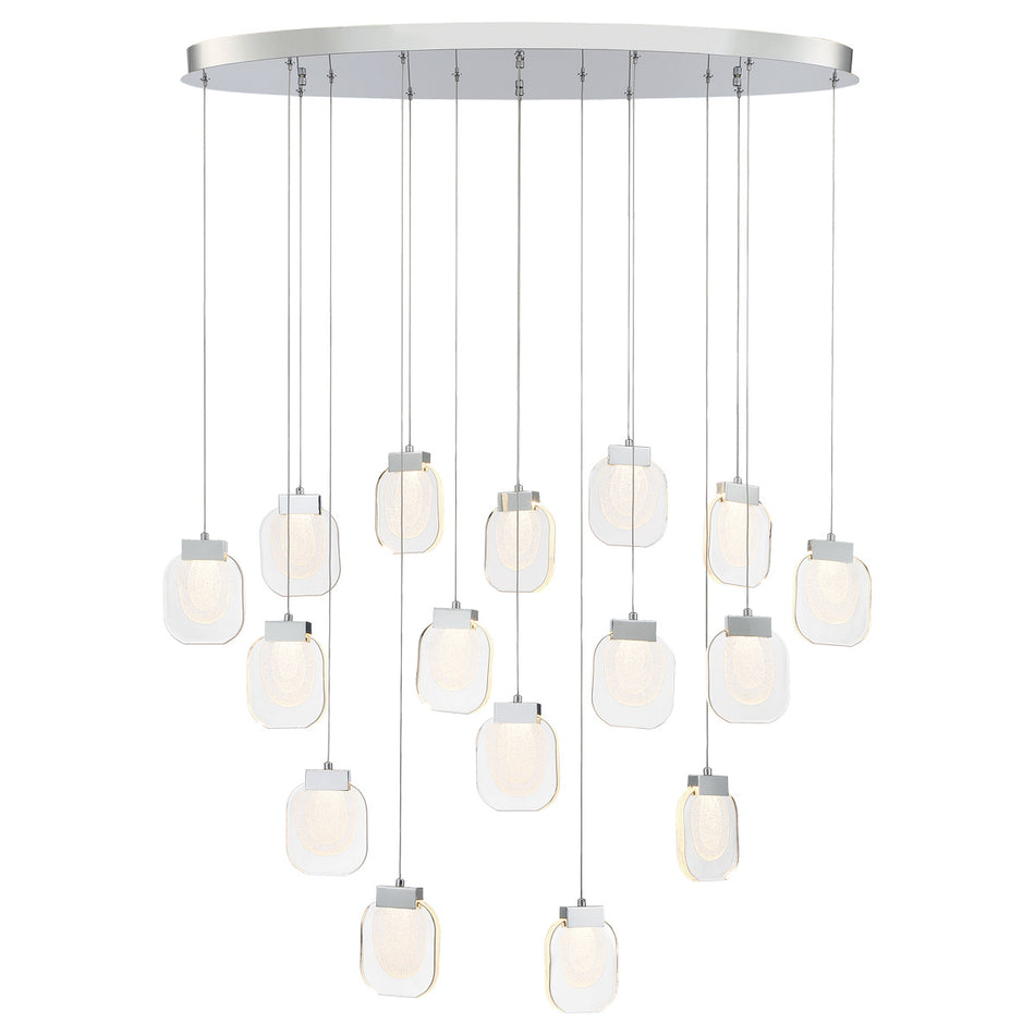 Eurofase Paget 44" 16-Light LED Chandelier, Chrome with Clear Glass, front view