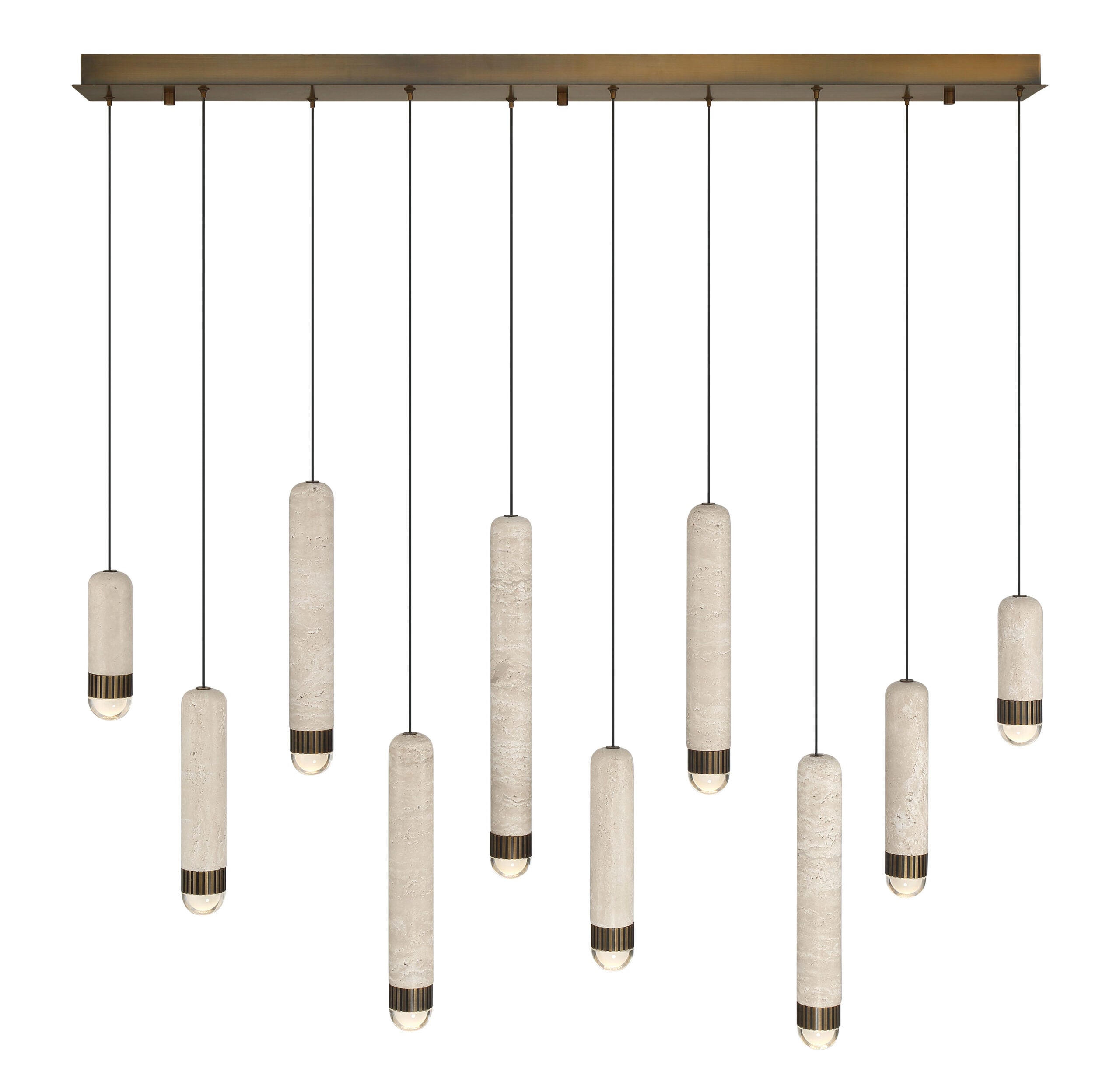 Eurofase Cambre 50" 10-Light LED Chandelier, Antique Brass with Travertine, front view