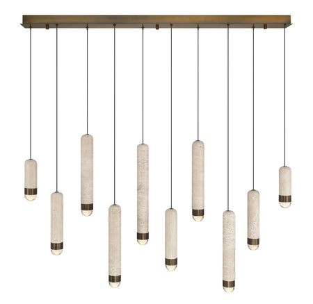 Eurofase Cambre 50" 10-Light LED Chandelier, Antique Brass with Travertine, front view