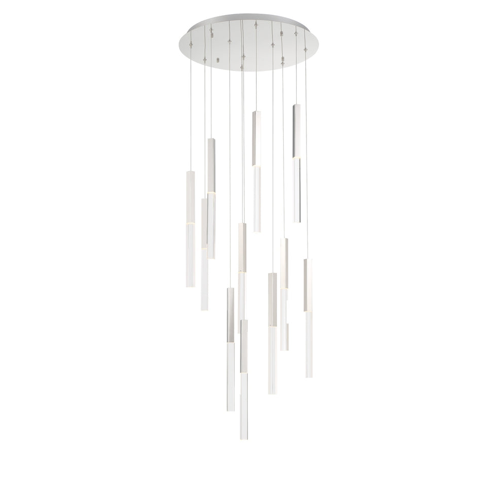 Eurofase Benicio 22" 11-Light LED Chandelier, Polished Nickel with Clear Glass, front view